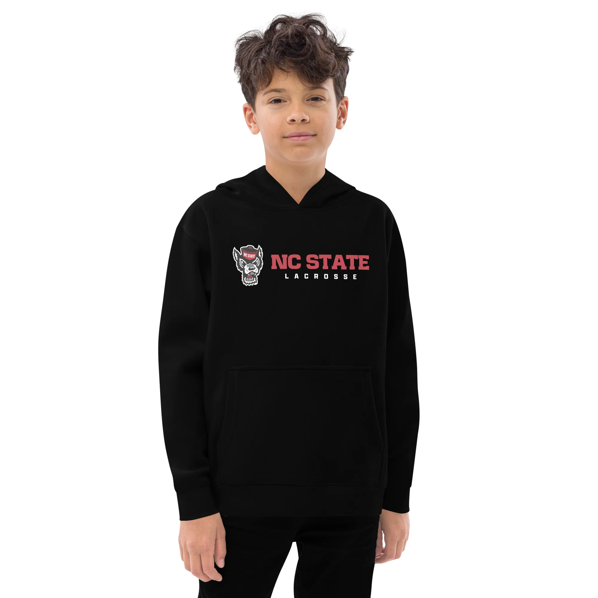 NC State Text Youth Fleece Hoodie - Image 3